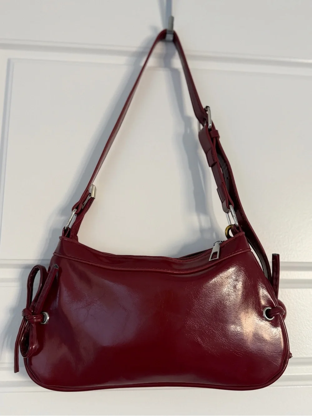 Women's Cherry-Accent Burgundy Shoulder Bag - Stylish Everyday Carry